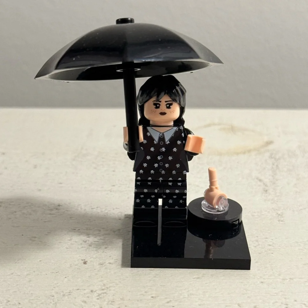 Wednesday Addams Custom Minifigure with Umbrella and Thing - Picture 1 of 2